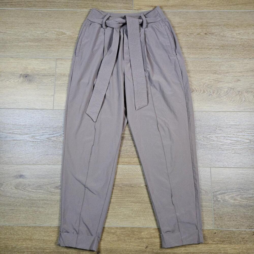 Athleta Cardiff Taupe Belted Cuffed Pants Size 6 Athleisure High Waist